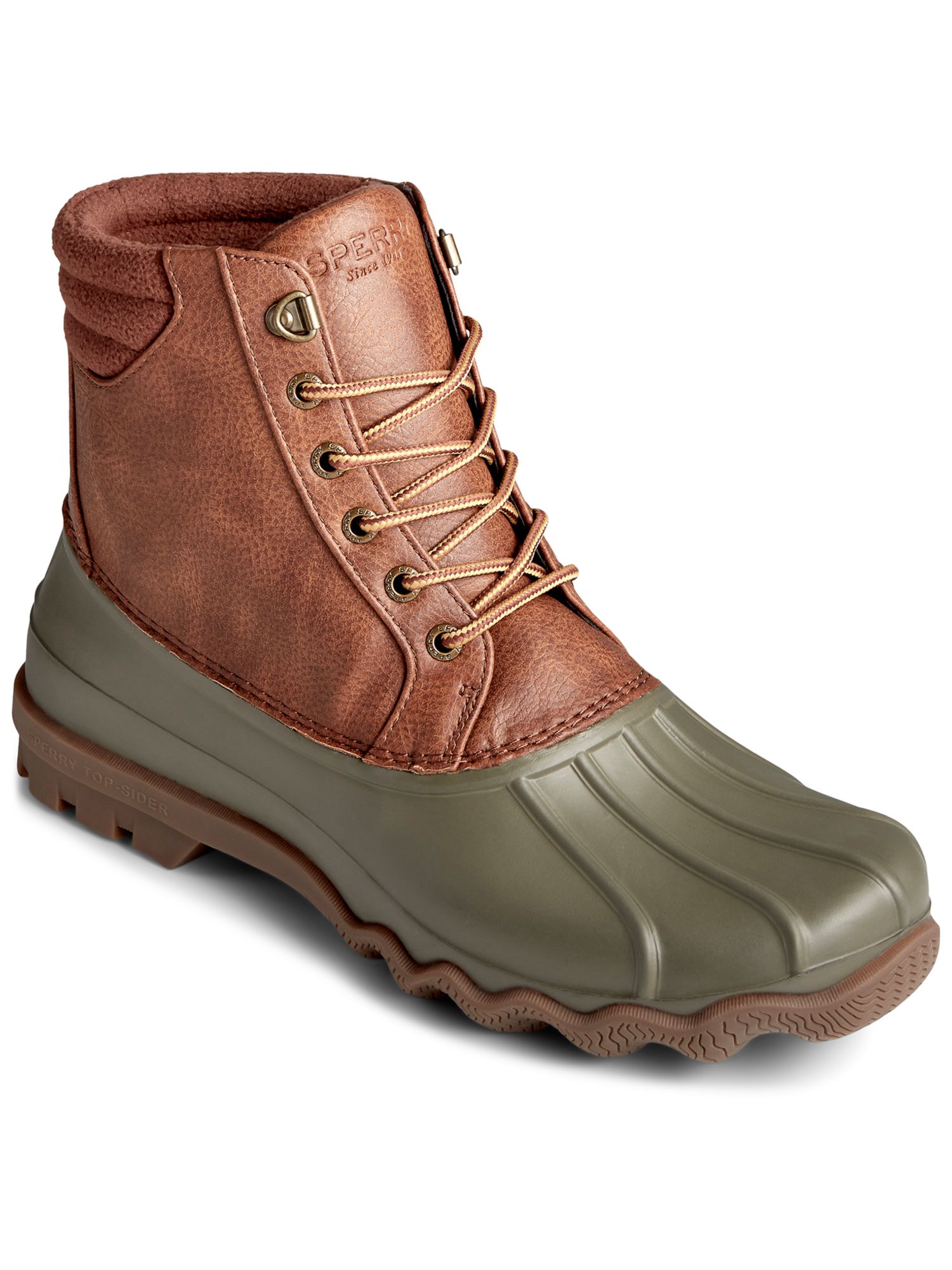 SPERRY Mens Brown Color Block Non-Marking Siping For Traction Waterproof Padded Avenue Round Toe Block Heel Lace-Up Duck Boots 7.5 M